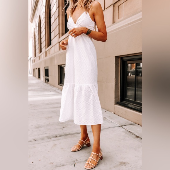Banana republic white boho slimming long dress Sz 8 - Picture 2 of 12